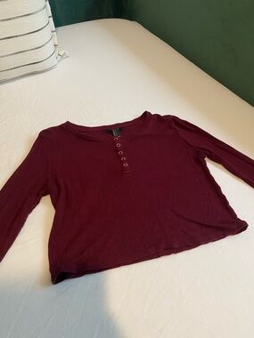 Forever 21 Ribbed Crop Top - Burgundy
